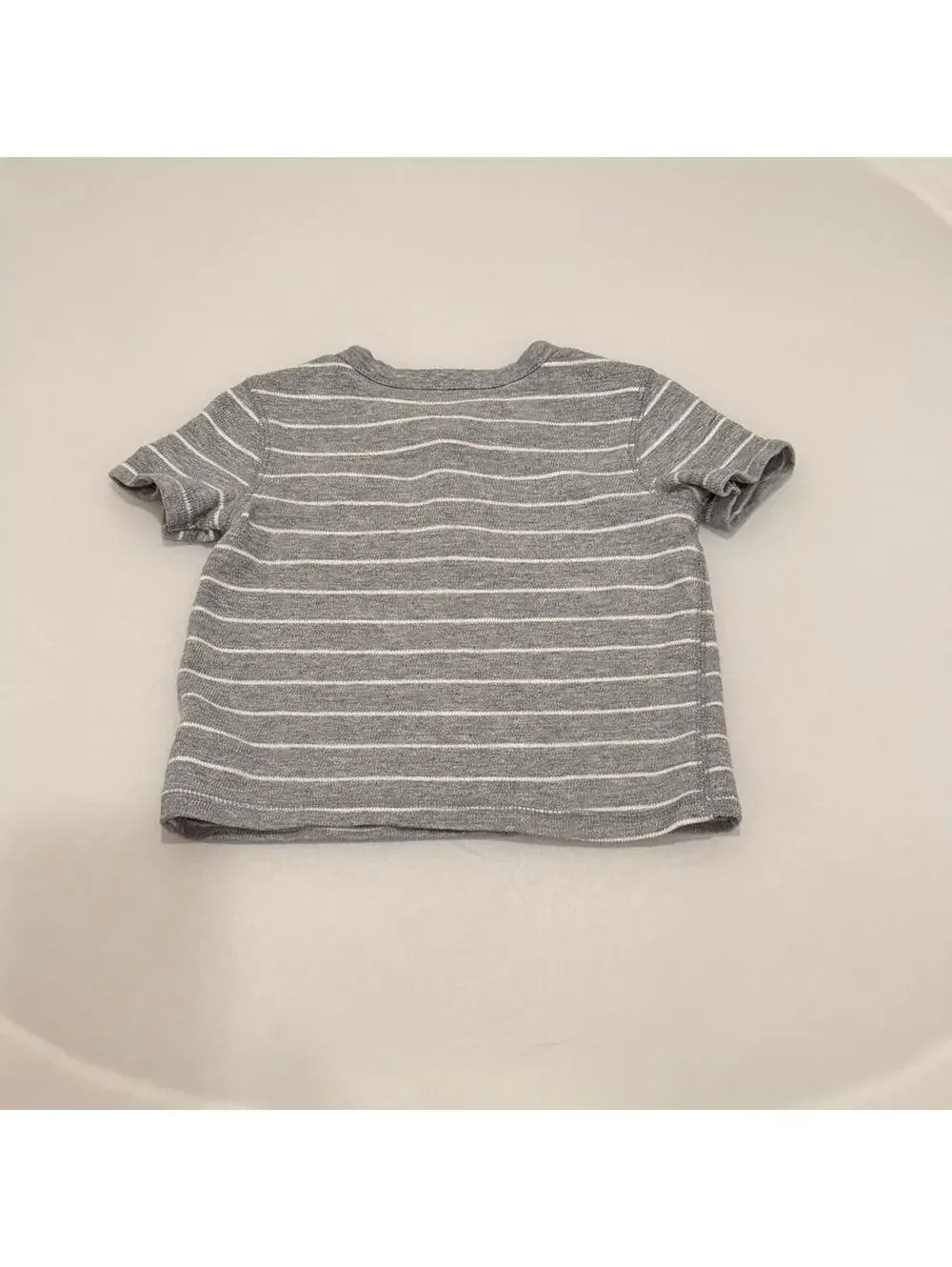 Old Navy Gray & White Striped Baby Boy Shirt and unbranded short outfit.